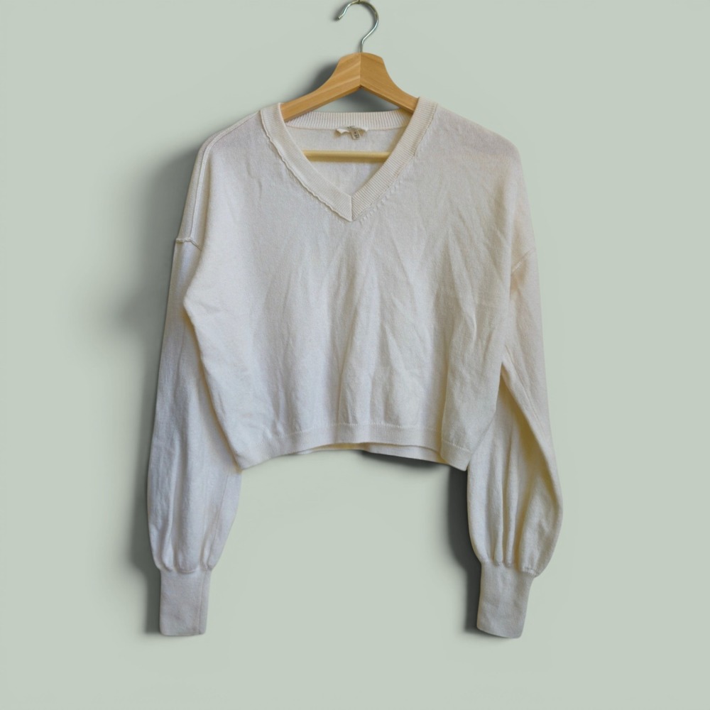 A LOVES A Merino Wool Cashmere Blend Cropped Puff Sleeve Sweater Size M Romantic